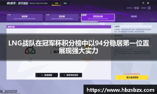 LNG战队在冠军杯积分榜中以94分稳居第一位置展现强大实力